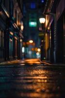 a blurry image of a street at night photo