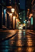 a blurry image of a street at night photo