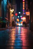 a blurry image of a street at night photo