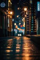 a blurry image of a street at night photo