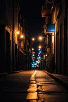 a blurry image of a street at night photo