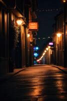 a blurry image of a street at night photo