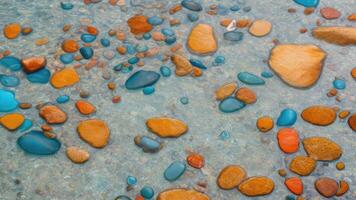 AI generated Texture transparent clear waters of the sea lake with Pebbles under water photo