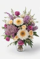 AI generated Vibrant colourful bouquet in a glass vase photo
