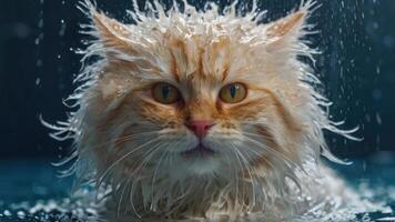 AI generated Wet Cat during bath in the tub photo