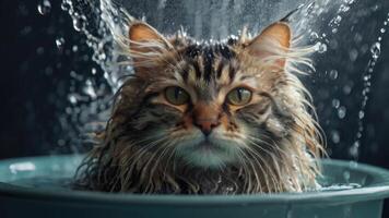 AI generated Wet Cat during bath in the tub photo