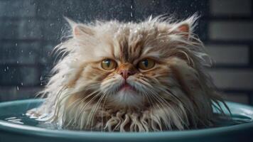 AI generated Wet Cat during bath in the tub photo