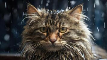 AI generated Wet Cat during bath in the tub photo