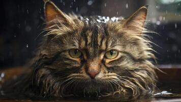 AI generated Wet Cat during bath in the tub photo