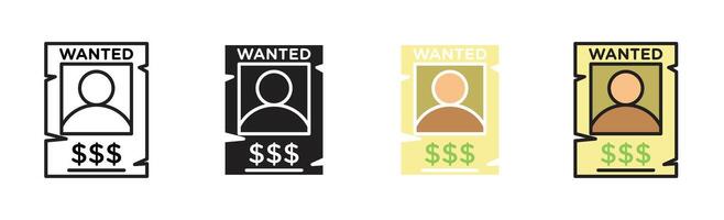 Wanted icon set vector