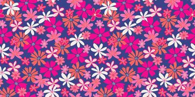 Colorful seamless pattern with abstract shapes groovy flowers. hand drawn. Cute ditsy floral printing on a blue background. Template for designs, notebook cover, childish textiles vector