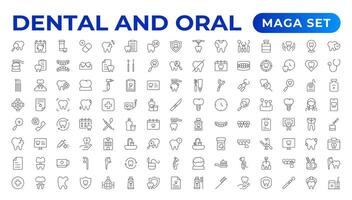 conjunto de dental y oral iconos sencillo línea Arte estilo íconos embalar. dental elementos carrera pictograma y mínimo Delgado web icono colocar. contorno recopilación. vector