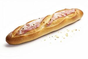 A mouthwatering image of a tasty baguette captured in isolation on a white background photo