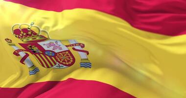 Spain flag waving at wind in slow, loop video