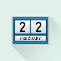 22 febrero plano diario calendario icono fecha y mes vector