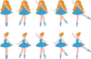 Cute ballerina adorable illustration, ballerina with clothes in blue tones pattern, various poses vector