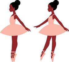 linda bailarina adorable ilustración, negro bailarina con rosado tonificado ropa vector