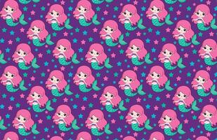 cute mermaid with pink hair, pattern for backgrounds, children's and prints, teenager and children vector