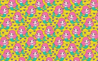 cute mermaid with pink hair, pattern for backgrounds, children's and prints, teenager and children vector