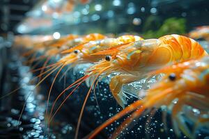 Delicate Shrimps Captured in Culinary Excellence with Fresh Herbs on Dark Slate photo