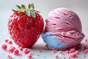 Fresh strawberries and velvety ice cream create the perfect dessert symphony, cafe menu photo