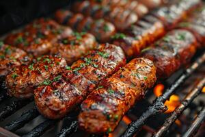 Skewered Sensations Savory Meats and Vibrant Herbs Dancing on the Barbecue photo