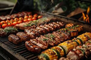 Juicy and Flavorful Delights Await on a Hot Grill with Fresh Herbs Sprinkled photo