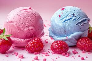 Summertime treat of strawberry and raspberry ice cream melds sweet indulgence with fresh berry tartness photo