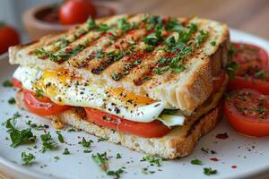 un huevo panini ese se casa rústico encanto con gastrónomo sabores, rápido comida foto