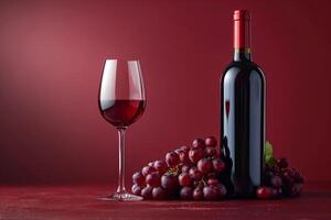 Ruby Red Wine Gleaming by the Bottle, Accented by Fresh, Ripe Grapes Nearby, Bar Menu photo