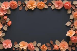 Vintage Begonia flower border on blackboard, floral design for wallpaper, greeting card, teacher day, mother day, grandma, gift for her, craft, scrapbook, spring, birthday, graduation photo