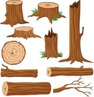 Cartoon wood logs and trunks collection vector