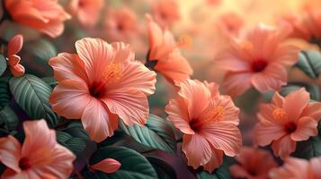 A hibiscus shrub of delicate peach color. photo