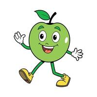 Green Apple retro funky cartoon character vector