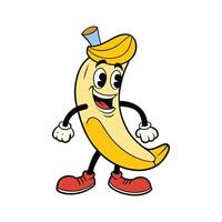 Banana retro funky cartoon character. vector