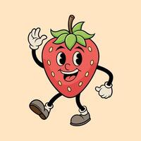 Strawberry retro funky cartoon character. vector