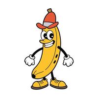 Banana retro funky cartoon character. vector