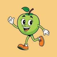 Green Apple retro funky cartoon character vector