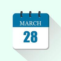 28 marzo plano diario calendario icono fecha y mes vector