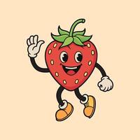 Strawberry retro funky cartoon character. vector