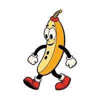 Banana retro funky cartoon character. vector