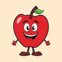 Apple retro funky cartoon character. vector