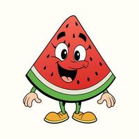 Watermelon retro funky cartoon character. vector