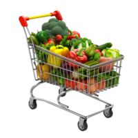 Generated AI A shopping cart with vegetables and fruits on transparent background png
