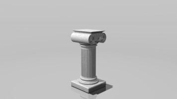 Dorisch kolom roterend 360 graden tegen grijs achtergrond. lus reeks. 3d animatie video