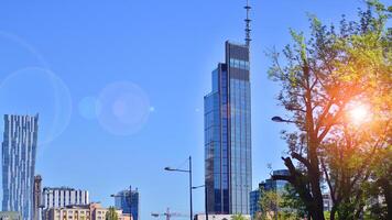 Facade with reflections in an urban landscape photo