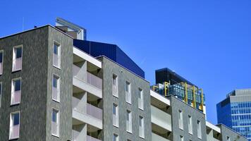 Modern elements in contemporary architecture.. Architectural details of a modern apartment building. photo