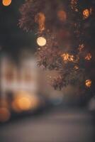 a blurry image of a street at night with lights photo