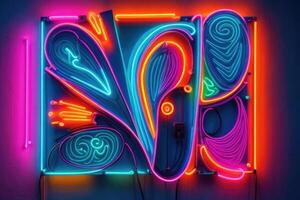 a neon sign with a colorful design photo