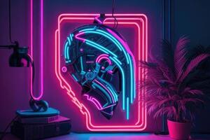 a neon sign with a colorful design photo